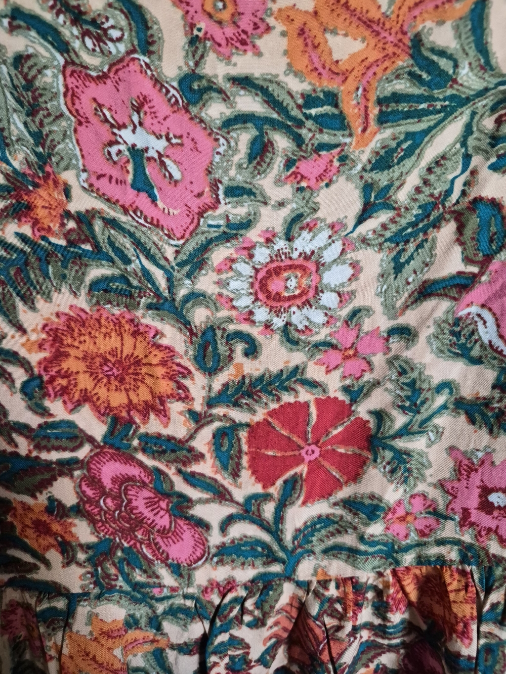 NATURAL LIFE Floral Print Dress in Pink, Orange, Teal on Cream